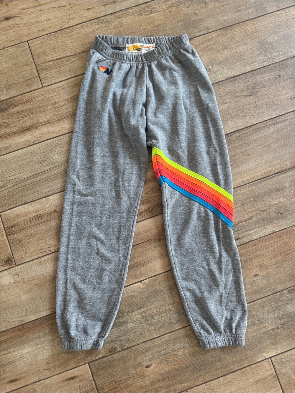 Aviator Nation Gray Sweatpants with Rainbow Stripe